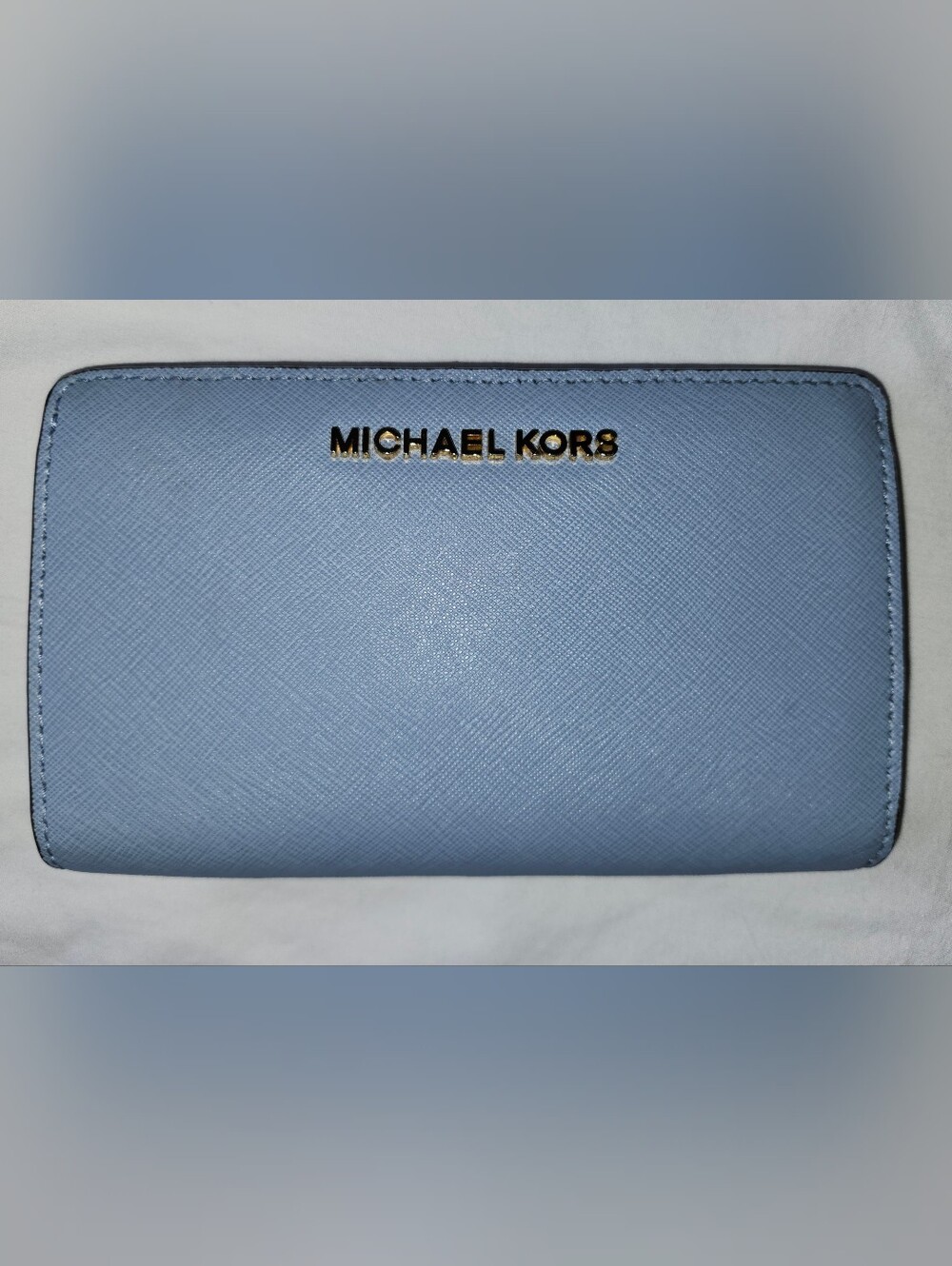 Michael Kors Powder Blue Saffiano Leather Wallet with Gold Logo